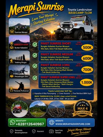 Sunrise Merapi Eksklusif dengan Toyota Land Cruiser Terbuka  – Start Basecamp Kaliadem