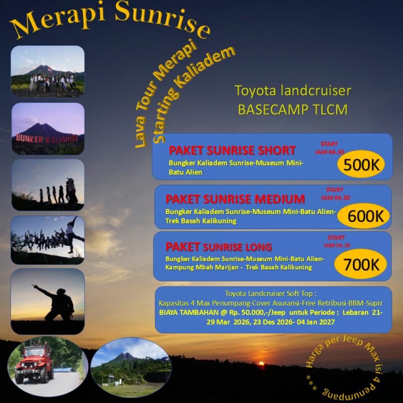 Sunrise Merapi Eksklusif dengan Toyota Land Cruiser Terbuka  – Start Basecamp Kaliadem