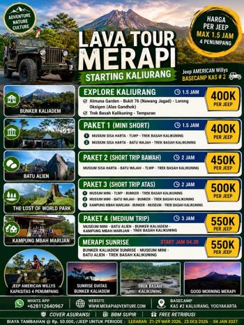 Harga Sewa Jeep Lava Tour Merapi di Kaliurang